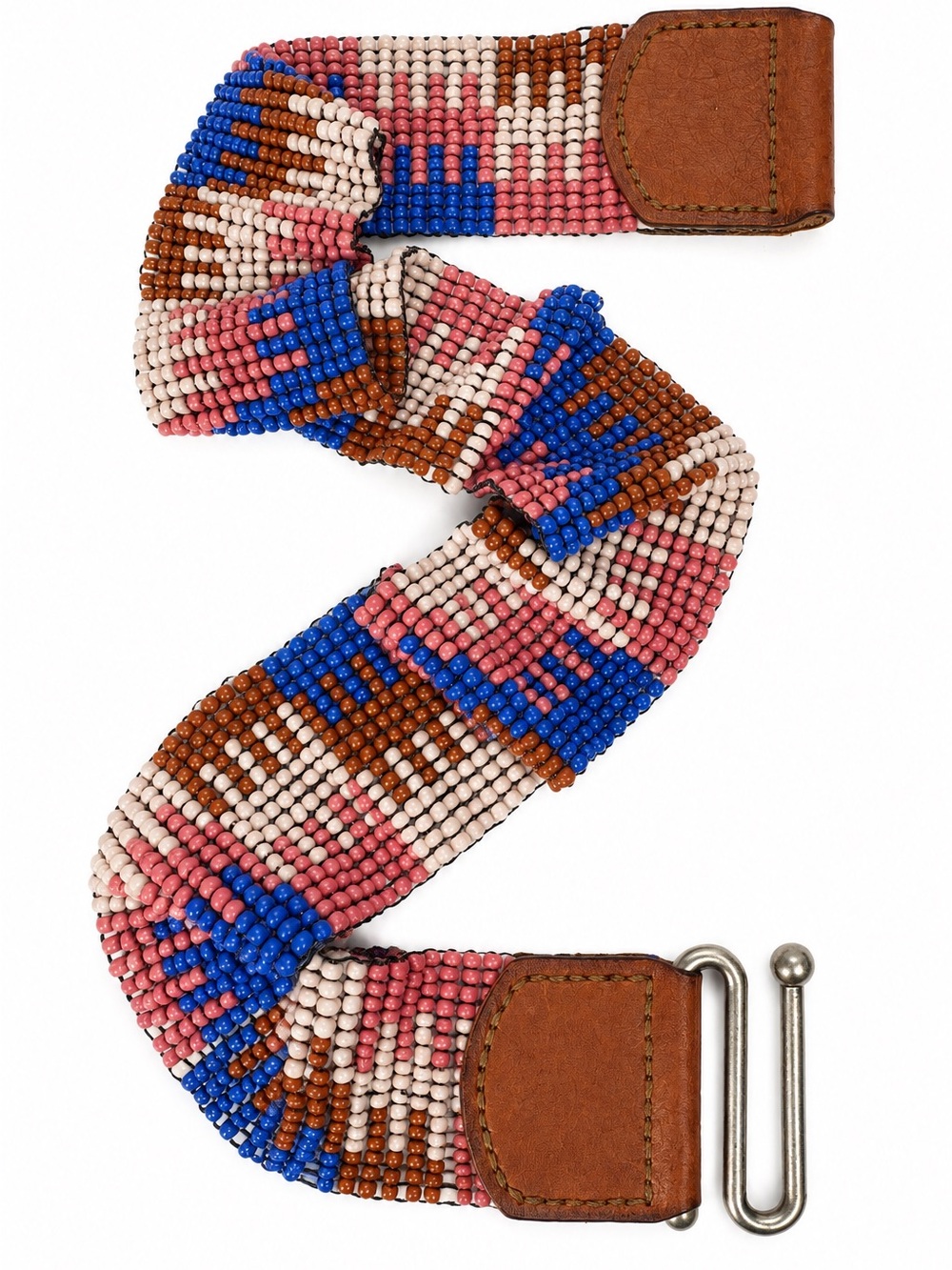 Fossil Beaded Belt with Blue, Pink, and Brown Accents